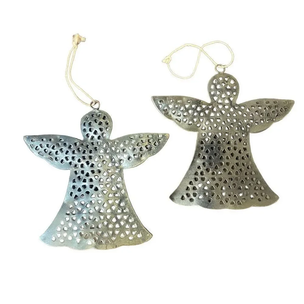 Set of 2 Bronze Cut Out Metal Angel Ornaments